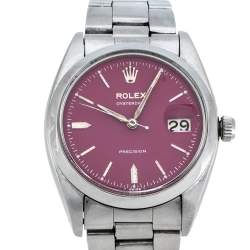 Pre Owned Rolex Pink Stainless Steel Oysterdate Precision 6494 Women's Wristwatch 34 mm