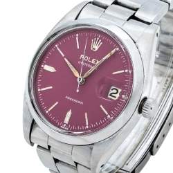 Pre Owned Rolex Pink Stainless Steel Oysterdate Precision 6494 Women's Wristwatch 34 mm