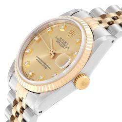 Pre Owned Rolex Champagne Diamonds 18K Yellow Gold And Stainless Steel Datejust 68273 Women's Wristwatch 31 MM