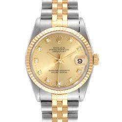 Pre Owned Rolex Champagne Diamonds 18K Yellow Gold And Stainless Steel Datejust 68273 Women's Wristwatch 31 MM