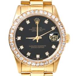Rolex Black 18K Yellow Gold Diamond Datejust 68278 Women's Wristwatch 31 mm