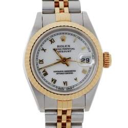Pre Owned Rolex White 18K Yellow Gold and Stainless Steel Datejust 69173 Women's Wristwatch 26 mm