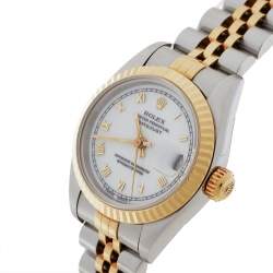 Pre Owned Rolex White 18K Yellow Gold and Stainless Steel Datejust 69173 Women's Wristwatch 26 mm