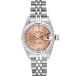 مملوكة مسبقًا Rolex Salmon 18K White Gold Datejust 69174 Women's Wristwatch 26 MM