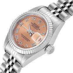 مملوكة مسبقًا Rolex Salmon 18K White Gold Datejust 69174 Women's Wristwatch 26 MM