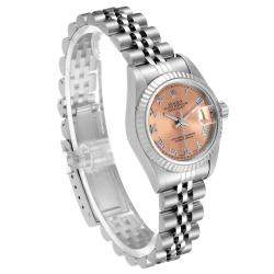 مملوكة مسبقًا Rolex Salmon 18K White Gold Datejust 69174 Women's Wristwatch 26 MM
