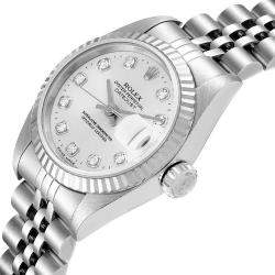 Rolex Silver Diamonds 18K White Gold And Stainless Steel Datejust 179174 Women's Wristwatch 26 MM 