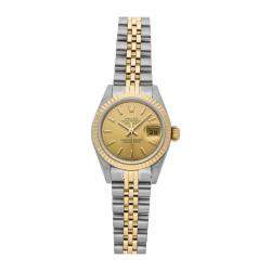 Pre Owned Rolex Champagne 18K Yellow Gold And Stainless Steel Datejust 69173 Women's Wristwatch 26 MM