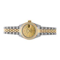 Pre Owned Rolex Champagne 18K Yellow Gold And Stainless Steel Datejust 69173 Women's Wristwatch 26 MM