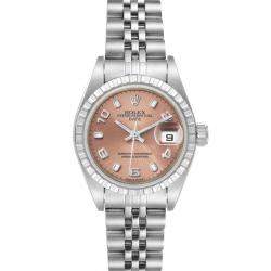 Rolex Salmon Stainless Steel Oyster Perpetual Date 79240 Women's Wristwatch 26 MM