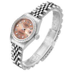 Rolex Salmon Stainless Steel Oyster Perpetual Date 79240 Women's Wristwatch 26 MM