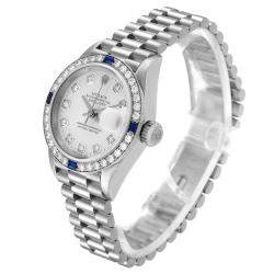 Rolex Silver Diamonds 18K White Gold President Datejust 79089 Women's Wristwatch 26 MM