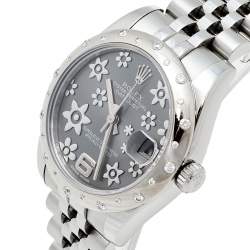 مملوكة مسبقًا Rolex Floral Rhodium 18K White Gold Stainless Steel Diamond Datejust 178344RFJ Women's Wristwatch 31 mm