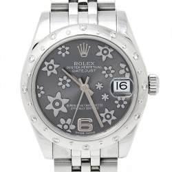 مملوكة مسبقًا Rolex Floral Rhodium 18K White Gold Stainless Steel Diamond Datejust 178344RFJ Women's Wristwatch 31 mm