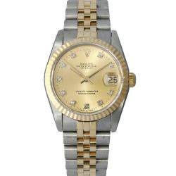 Pre Owned Rolex Champagne Diamonds 18K Yellow Gold And Stainless Steel Datejust 68273 Women's Wristwatch 30 MM