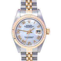 Pre Owned Rolex Mother of Pearl 18K Yellow Gold & Stainless Steel Datejust 79173 Automatic Women's Wristwatch 26 mm