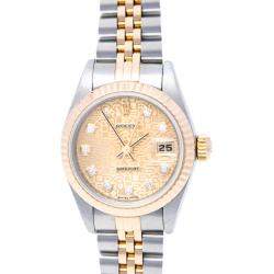 Pre Owned Rolex Champagne 18K Yellow Gold & Stainless Steel Diamonds Datejust 69173 Automatic Women's Wristwatch 26 mm	