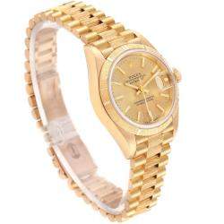 مملوكة مسبقًا Rolex Champagne 18K Yellow Gold President Datejust 69278 Women's Wristwatch 26 MM