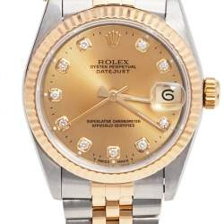 مملوكة مسبقًا Rolex Champagne Diamonds 18K Yellow Gold And Stainless Steel Datejust 68273 Women's Wristwatch 30 MM