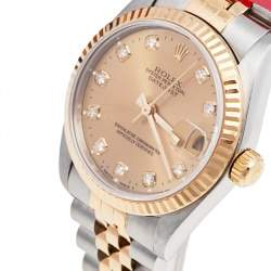 مملوكة مسبقًا Rolex Champagne Diamonds 18K Yellow Gold And Stainless Steel Datejust 68273 Women's Wristwatch 30 MM