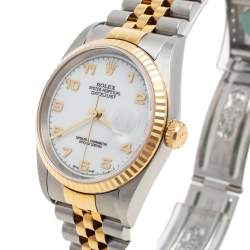 مملوكة مسبقًا Rolex White 18k Yellow Gold and Stainless Steel Datejust 16233 Men's Wristwatch 36 mm