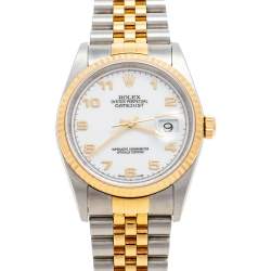 مملوكة مسبقًا Rolex White 18k Yellow Gold and Stainless Steel Datejust 16233 Men's Wristwatch 36 mm