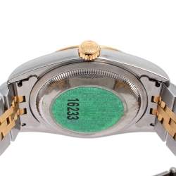 مملوكة مسبقًا Rolex White 18k Yellow Gold and Stainless Steel Datejust 16233 Men's Wristwatch 36 mm