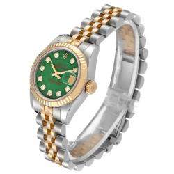 Rolex Green Jade Diamonds 18K Yellow Gold And Stainless Steel Datejust 179173 Women's Wristwatch 26 MM