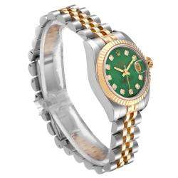 Rolex Green Jade Diamonds 18K Yellow Gold And Stainless Steel Datejust 179173 Women's Wristwatch 26 MM