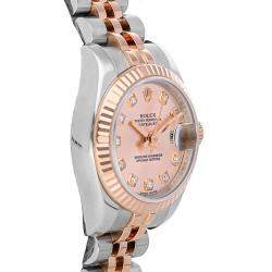 Pre Owned Rolex Salmon Diamonds 18K Rose Gold And Stainless Steel Datejust 179171 Women's Wristwatch 26 MM