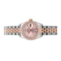 Pre Owned Rolex Salmon Diamonds 18K Rose Gold And Stainless Steel Datejust 179171 Women's Wristwatch 26 MM