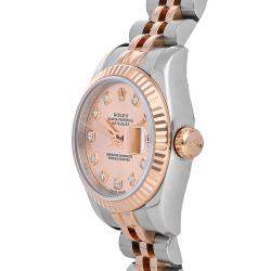 Pre Owned Rolex Salmon Diamonds 18K Rose Gold And Stainless Steel Datejust 179171 Women's Wristwatch 26 MM