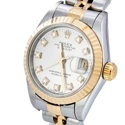 مملوكة مسبقًا Rolex Silver Diamonds 18K Yellow Gold Stainless Steel Datejust 69173 Automatic Women's Wristwatch 26 mm