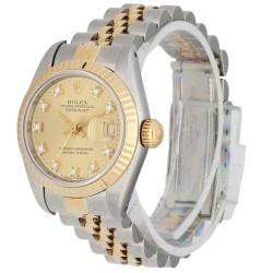 Pre Owned Rolex Champagne Diamonds 18K Yellow Gold And Stainless Steel Datejust 69173 Women's Wristwatch 26 MM