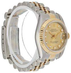 Pre Owned Rolex Champagne Diamonds 18K Yellow Gold And Stainless Steel Datejust 69173 Women's Wristwatch 26 MM