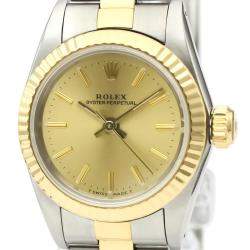 Pre Owned Rolex Champagne 18K Yellow Gold And Stainless Steel Oyster Perpetual 67193 Automatic Women's Wristwatch 24 MM