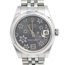مملوكة مسبقًا Rolex Rhodium Floral Stainless Steel Datejust 178240 Women's Wristwatch 31 mm