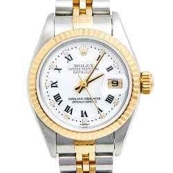 Pre Owned Rolex White 18K Yellow Gold Stainless Steel Datejust 79173 Women's Wristwatch 26 mm