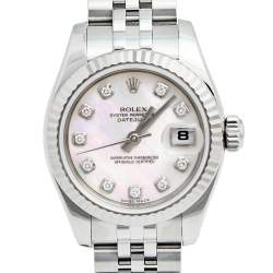 Pre Owned Rolex MOP Diamonds 18K White Gold Stainless Steel Datejust 179174 Women's Wristwatch 26 MM