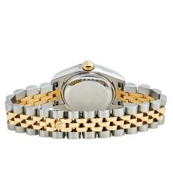 مملوكة مسبقًا Rolex White Mother Pearl 18K Yellow Gold Stainless Steel Diamond Datejust 179173 Women's Wristwatch 26 mm