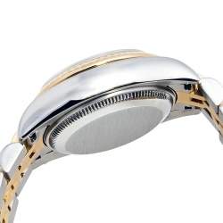 مملوكة مسبقًا Rolex White Mother Pearl 18K Yellow Gold Stainless Steel Diamond Datejust 179173 Women's Wristwatch 26 mm