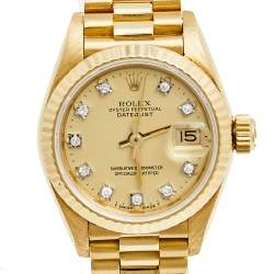 Pre Owned Rolex Champagne 18K Yellow Gold Diamond President Datejust 69178 Women's Wristwatch 26 MM