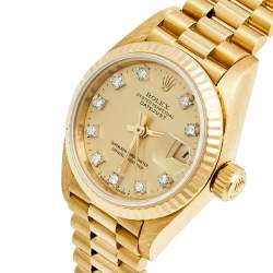 Pre Owned Rolex Champagne 18K Yellow Gold Diamond President Datejust 69178 Women's Wristwatch 26 MM