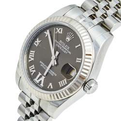 Pre Owned Rolex Brown Diamond 18k White Gold Stainless Steel Datejust 178274 Women's Wristwatch 31 mm