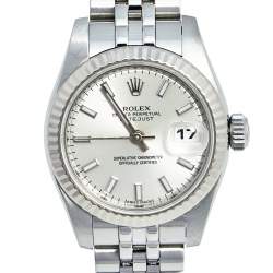 Pre Owned Rolex Silver 18K White Gold Stainless Steel Datejust 179174 Women's Wristwatch 26 MM