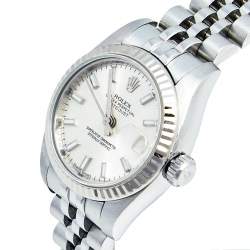 Pre Owned Rolex Silver 18K White Gold Stainless Steel Datejust 179174 Women's Wristwatch 26 MM