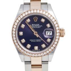 Pre Owned Rolex Aubergine 18K Everose Gold Stainless Steel Diamond Datejust 279381RBR-0015 Women's Wristwatch 28 mm