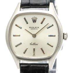 Pre Owned Rolex Silver 18K White Gold Cellini 3801 Quartz Women's Wristwatch 26 MM