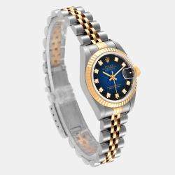 مملوكة مسبقًا Rolex Blue Diamonds 18K Yellow Gold And Stainless Steel Datejust 69173 Women's Wristwatch 26 MM