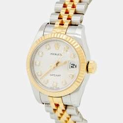 Pre Owned Rolex Silver White Jubilee 18K Yellow Gold Stainless Steel Diamond Datejust 179173 Women's Wristwatch 26 mm